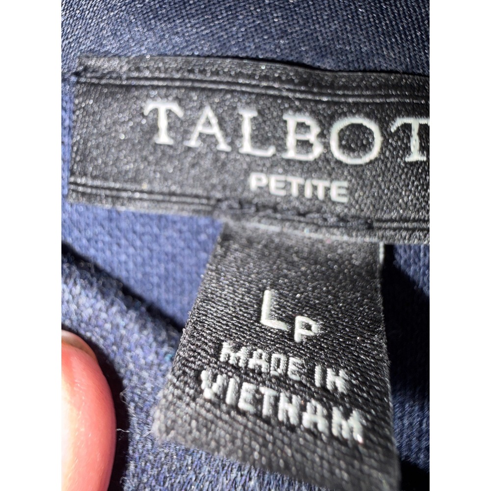 Talbots Petite Navy Blue Tweed Look Mock Neck Shift Dress Gold Crest Buttons LP - Picture 4 of 6
